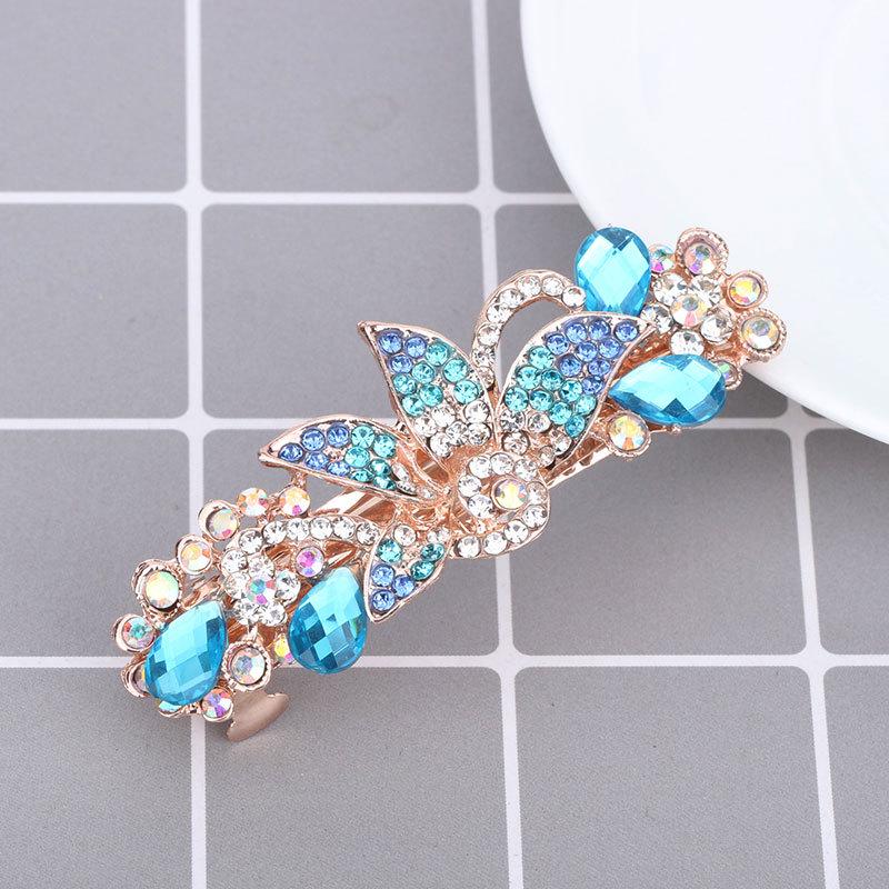 Mengpei Large Crystal Flower Hair Clip: Elegant Rhinestone Ponytail Accessory for Women.