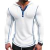 Men Waffle Knit Hooded Henley Shirt Vacation Long Sleeve T Shirt Casual Fashion Style