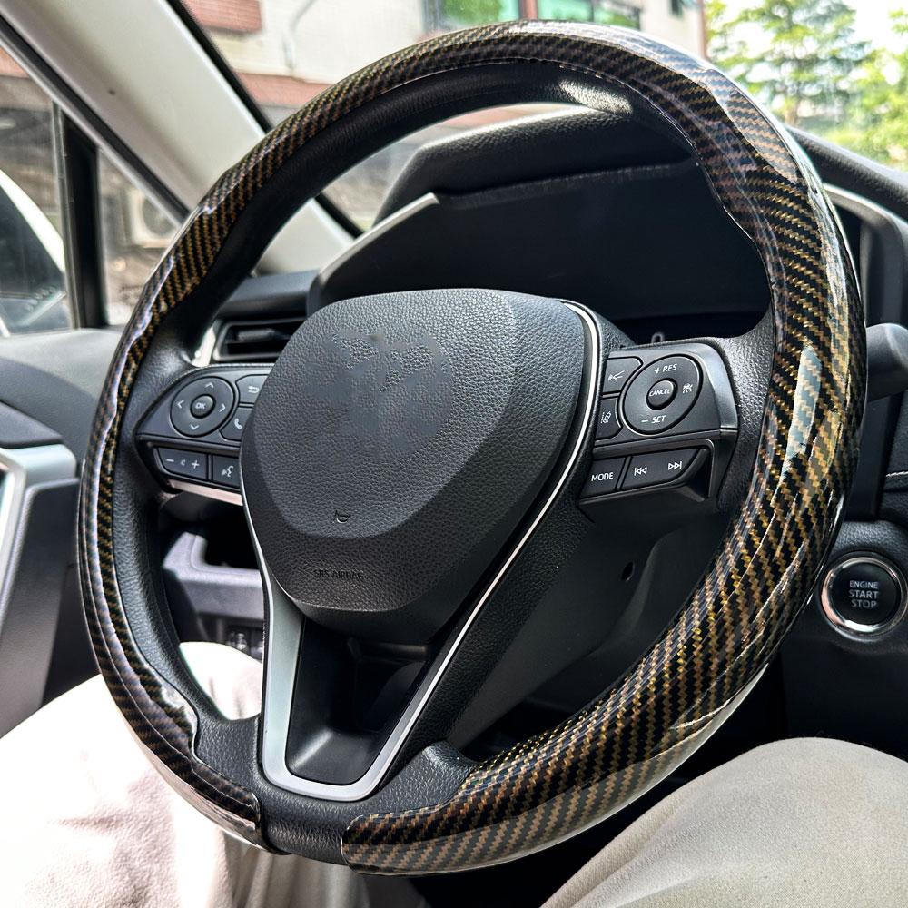 2025 New Universal Non-slip Luster Luxury Carbon fiber Breathable Round Car Steering Wheel Cover Protector Auto Accessories