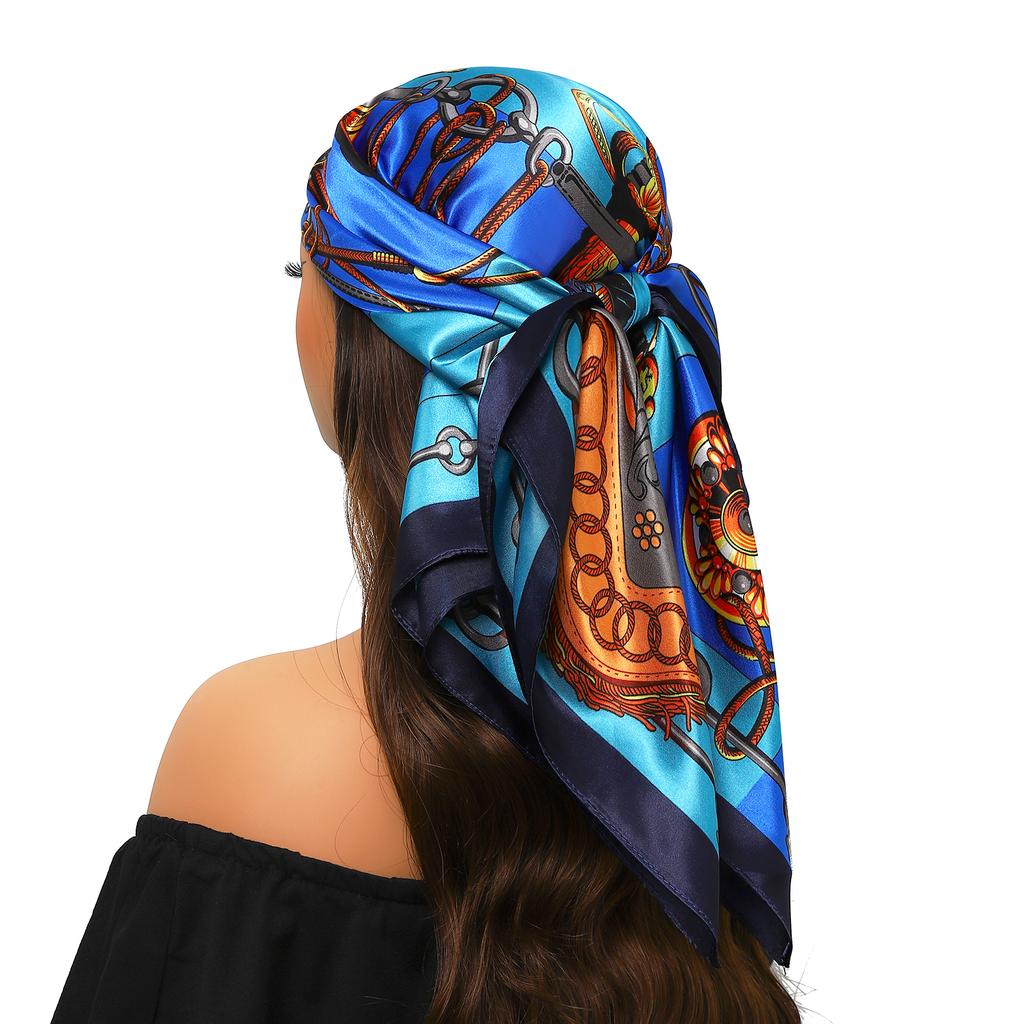 Silk Scarves Women Luxury Brand Summer Fashion Designer Head/Hair Scarf 90*90cm Hijab Bandana Cheveux Foulard Femme 90X90CM