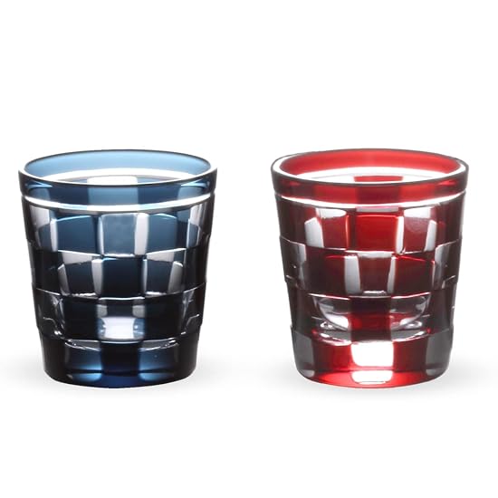 Takumibifu Dinner Luxe Kiriko Pair Glass Cup Checkered Small Glass Cold Sake Cup 55xH58mm 65cc Ichi
