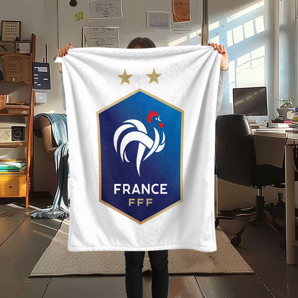 France football logo Printed Flannel Blanket, soft throw for bedroom sofa, washable,soccer fan merchandise, great gift.