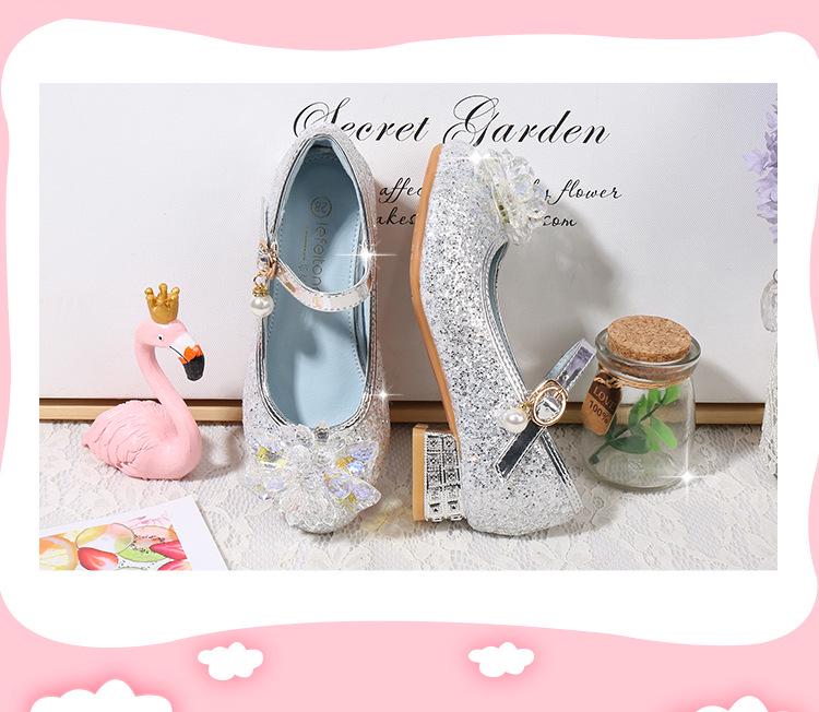 Παιδικά Γαλάζια Κρυστάλλινα Τακούνια Πριγκίπισσας - Φθινοπωρινά/Ανοιξιάτικα Αντιολισθητικά Μοντέρνα Παπούτσια με Λουλούδι για Παιδιά