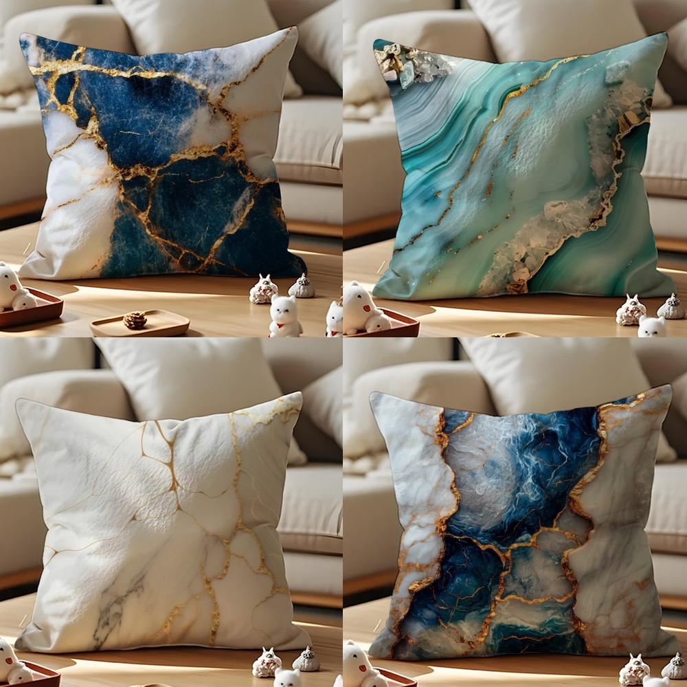 Marble Texture Cushion Cover Anti-dustmite Pillowcase Invisible Zipper Silky Short Plush Sofa Cushion Cover