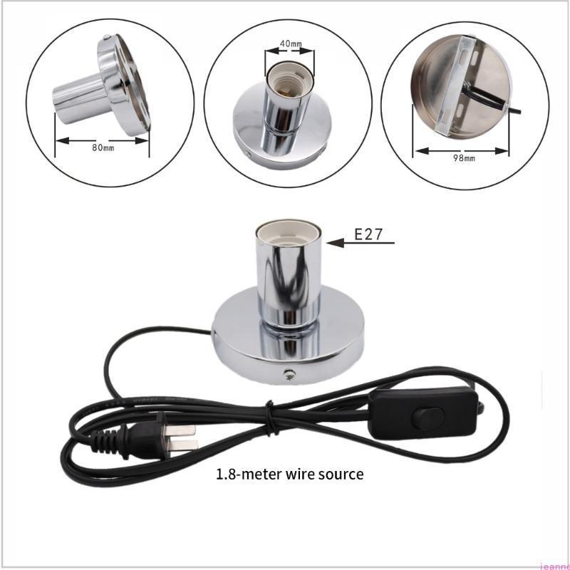 Standard E27 Table Lamp Holder with 1.8m Line Pendant Bulb Socket Replacement Metal Desktop Lamp Base Holder Enduring