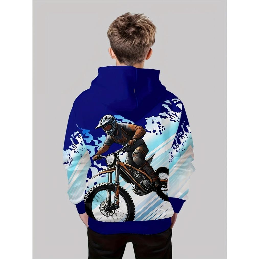 Trendy Boys Hip Hop Pattern Hoodie - Casual Long Sleeve Hoodie, Polyester Knitted Fabric, Spring and Autumn Style