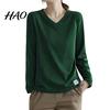Bottoming Shirt V Neck Long Sleeves Women Top Autumn Pullover Winter Solid Color T-shirt Streetwear Sleeve