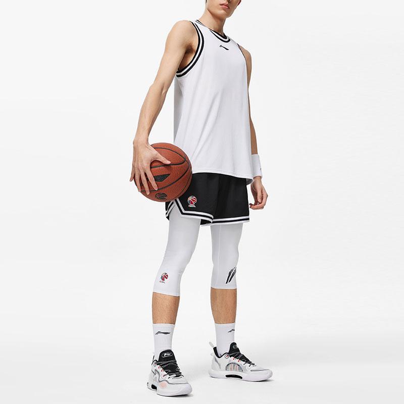 Li Ning CBA Series Professional Basketball Logo Print Competition Knit Shorts Men Shorts Black AAPU007-1