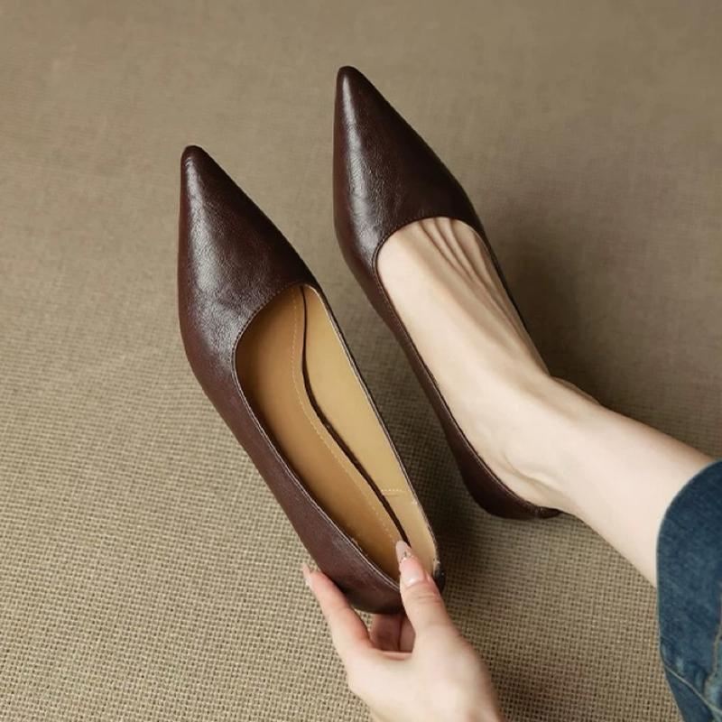 Spitze Zehen Damen Mittelhohe Absätze Schuhe Flache Sexy Schuhe Kleid Luxus Damen Pumps 2025 Herbst Designer Elegant Damen Schuhe