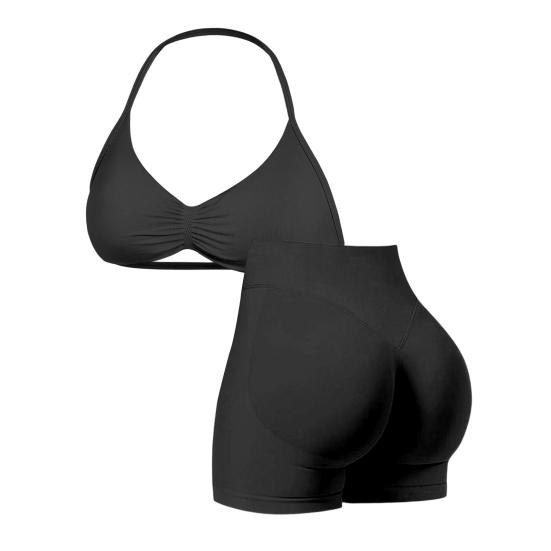 Dvoudílné cvičební sety pro ženy Bez zádů Tanga Sportovní podprsenka a Šortky s vysokým pasem Set Bezešvé Oblečení na posilovnu a jógu