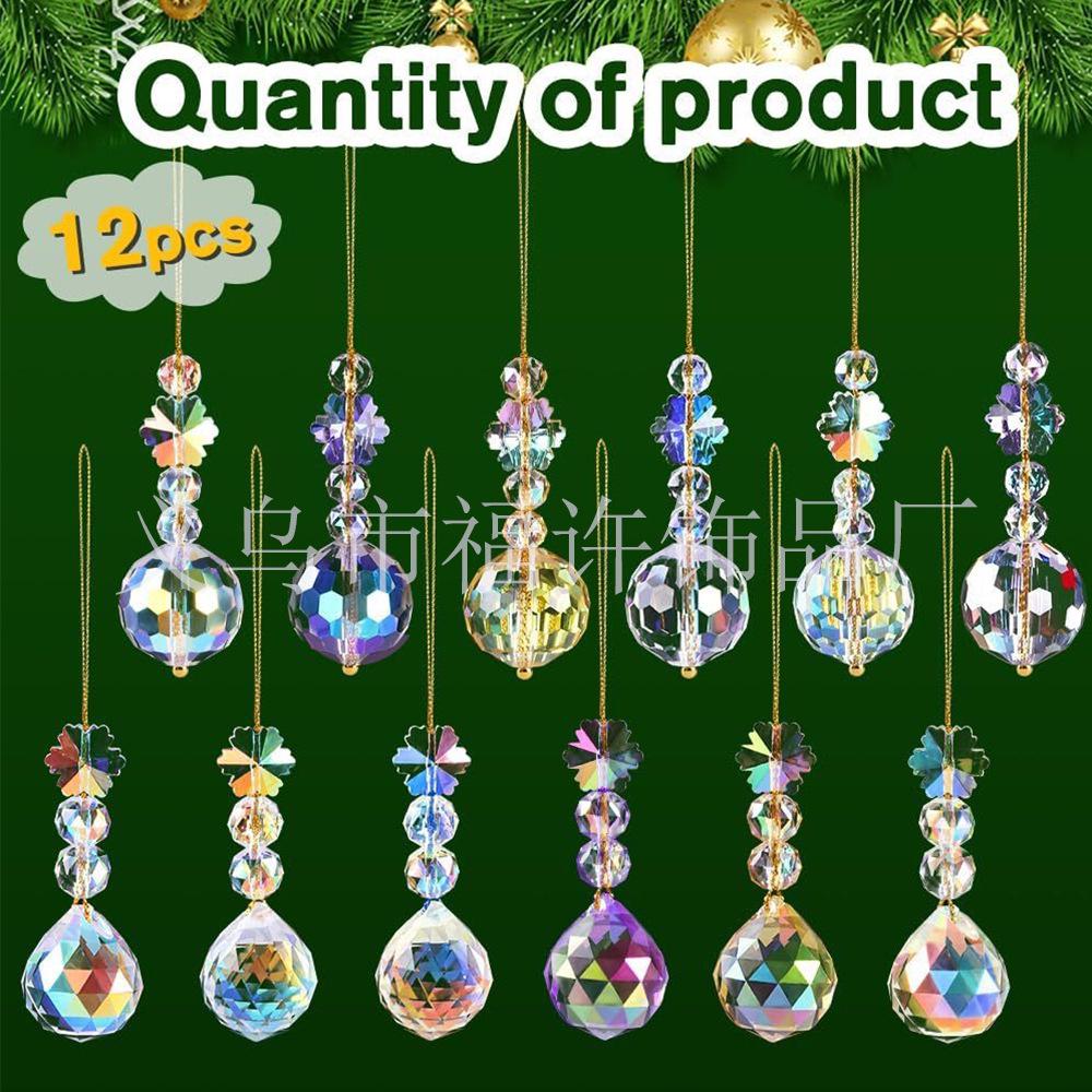 12-Piece Multicolor Crystal Ball Ornaments for Christmas Tree, Party, Wedding, and Home Decor.