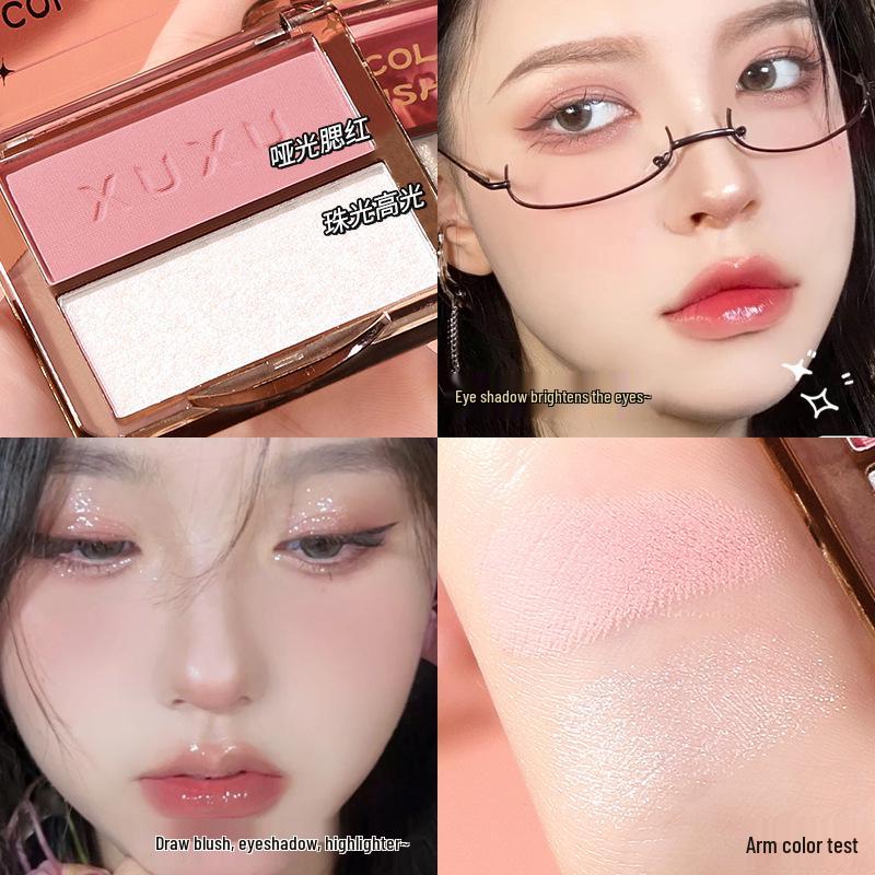 XUXU Colorism Highlighter & Blush Palette: Matte Brightening Multi-use Face Palette for Women.