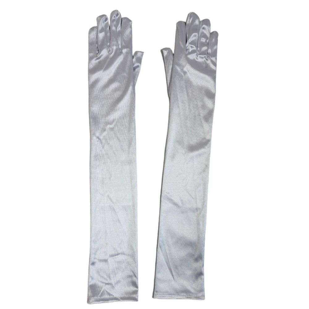 Solid Color Satin Gloves Full Finger Etiquette Mittens Elastic Long Gloves  Cosplay Accessory