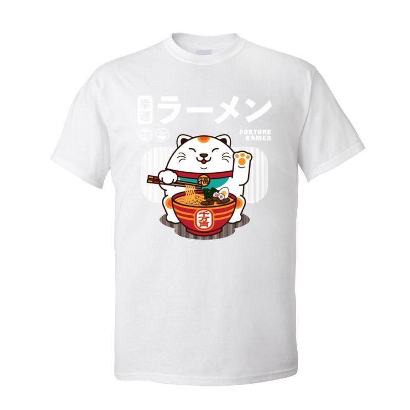 Fortune Ramen 100% Baumwolle Herren Kurzarm T-Shirt Normales Sommer/Herbst T-Shirt Sweatshirts Niedliches Katze Nudel T-Shirt