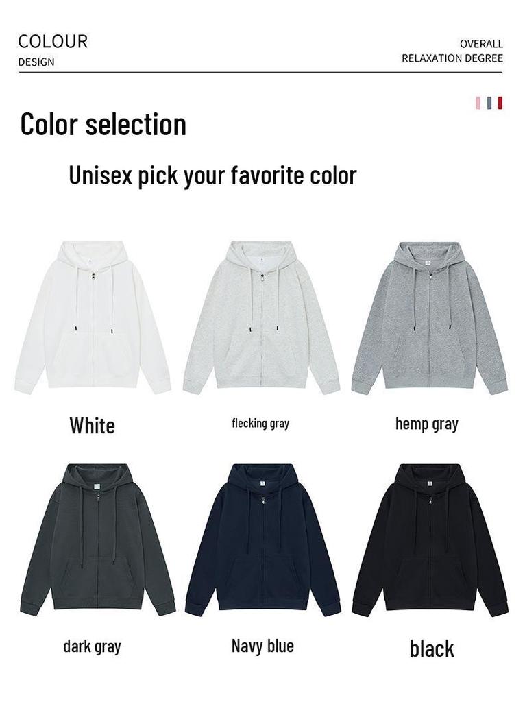 Unisex Cotton Drop Shoulder Zipper Hoodie Cardigan for Autumn/Winter