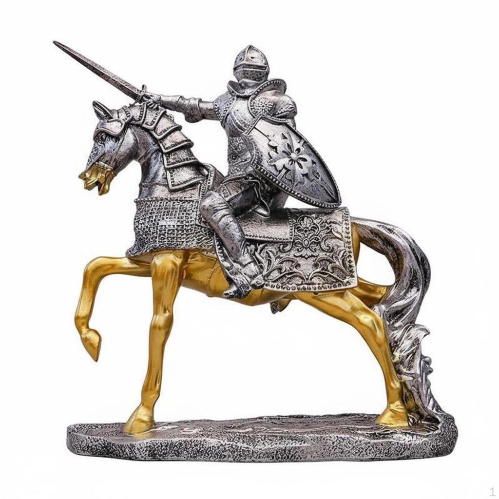 Armored Horseman Statue Creative Gift Retro Knight and Horse Sculpture