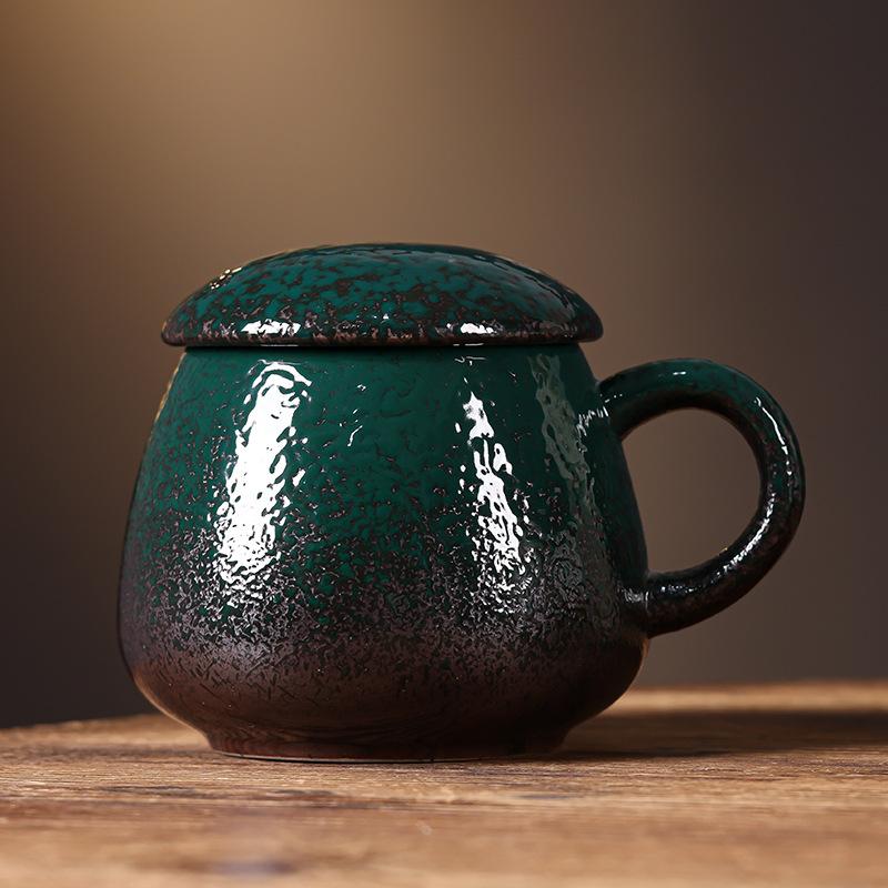 Kapaklı Kaba Çömlek Kupa Büyük kapasiteli 1000ml ev tipi su bardağı Seramik ofis göbekli kupa Kahve fincanı