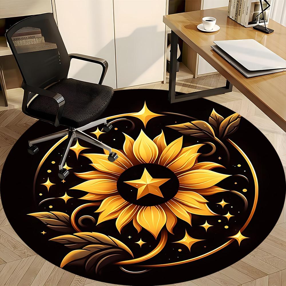 1pc Golden Sunflower Office Round Area Rug, Mat Suitable For Office, Under Office Chairs Bedroom Living Room Home Decor, Room Deco