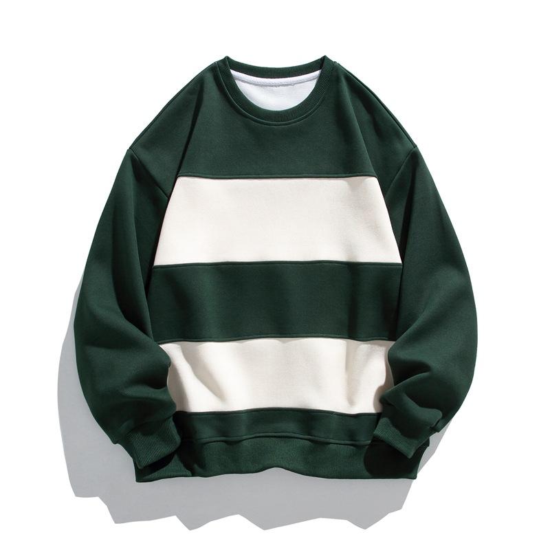 Spring and Autumn New Men's Korean Style Striped Contrast Color Heavy Long Sleeve Round Neck Sweatshirt Trendy Couple Stylish Top