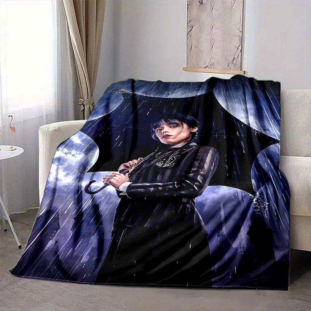 

1pc Wednesday Flannel Throw Blanket HD Printed Lightweight Soft Warm All Season Blanket for Sofa, Bed, Travel, Camping Machine Washable 80x120cm