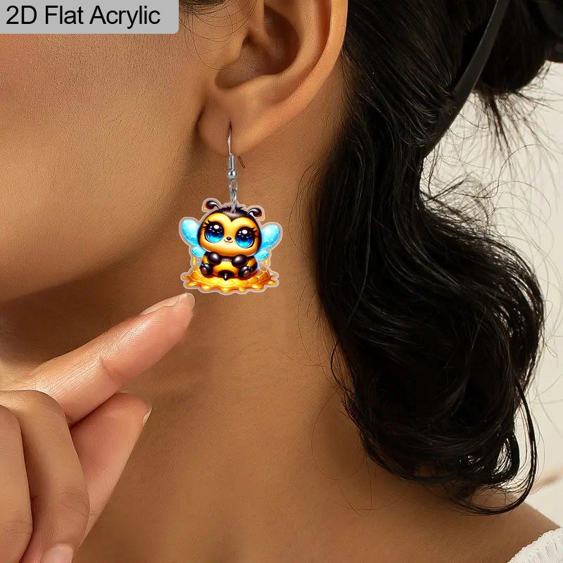 2D Cartoon Bee Pattern Ear Jewelry Dangle Earring Daily Outfits Party Accessories Perfect Gift for Family/ Friends