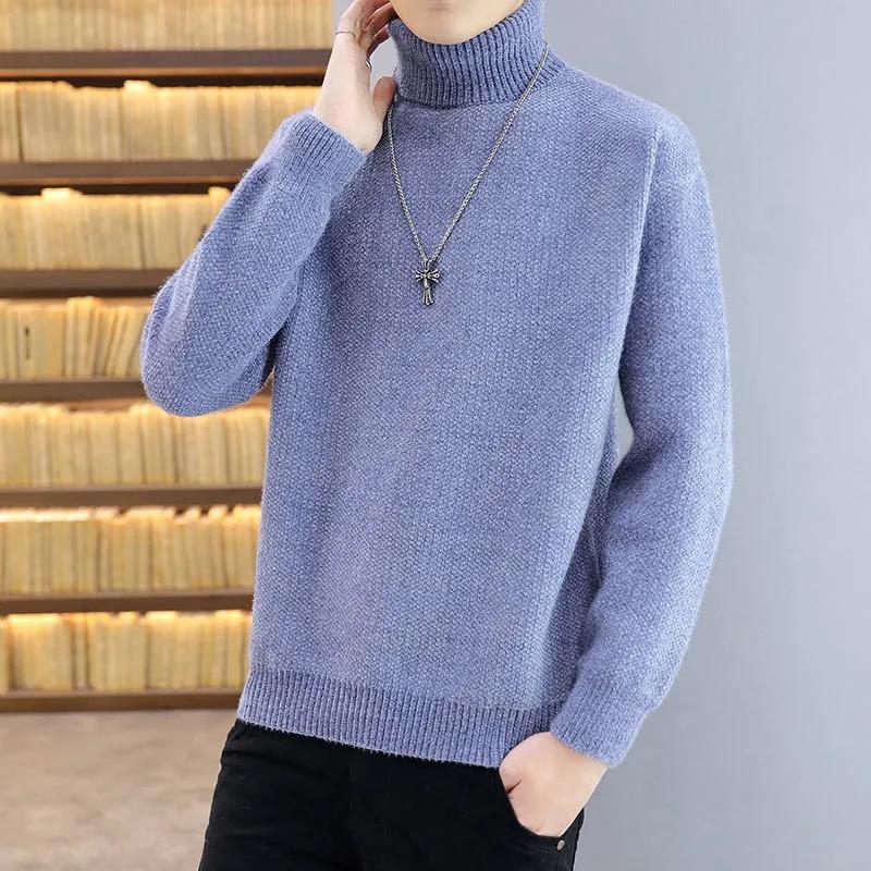 Spring and Autumn Turtleneck Sweater Bottom Shirt Pure Color Trendy Brand Knit Sweater Loose Cardigan Men's Pullover