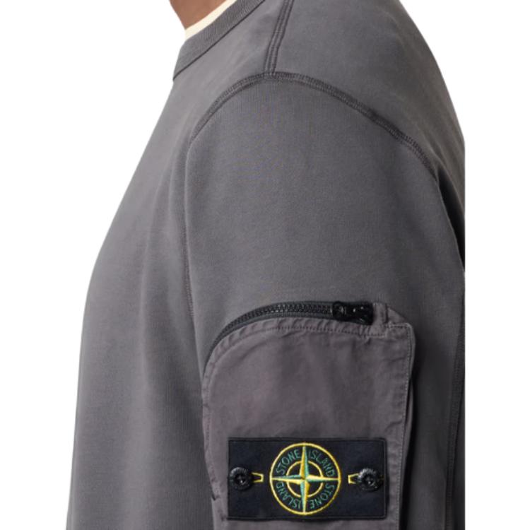 STONE ISLAND Ss25 Linker Ärmel Reißverschlusstasche Abzeichen Logo Rundhals-Sweatshirt Herren sweatshirt K1S156100003-V0065