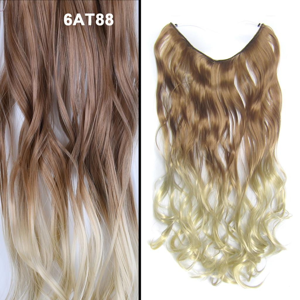One Piece No Clips Hairpieces Ombre Color Elasticity Invisible Wire Fish Line Wavy Synthetic Hair Extension