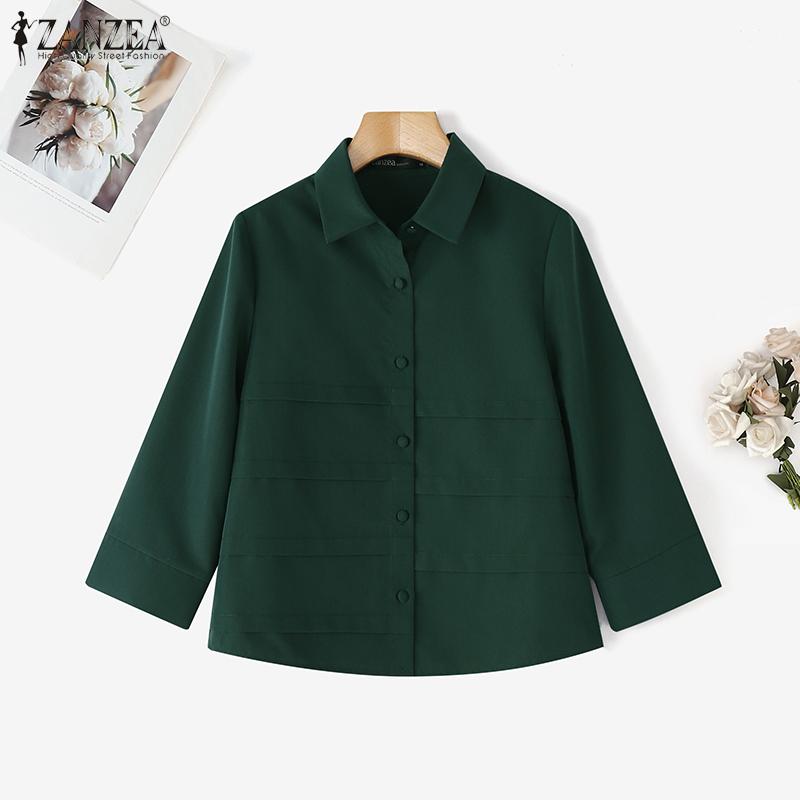ZANZEA Blouse ample décontractée à manches 3/4 et col classique pour femme
