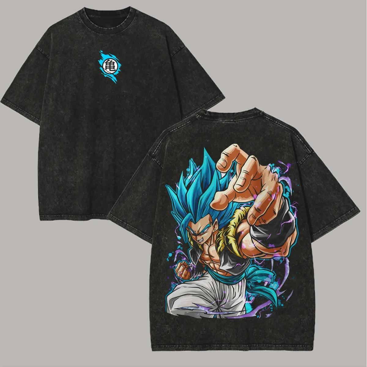 

Dragon Ball Gogeta T Shirt Blue Men Acid Wash Oversized Anime Kame Logo Cotton Vintage Gym Streetwear Graphic Back Top Tee M
