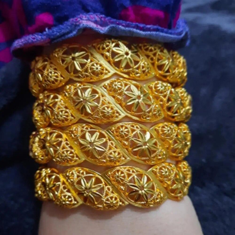 

4 шт./лот, Эфиопская Африка, браслеты золотого цвета для женщин, браслет невесты с цветком, свадебные украшения в африканском стиле, предметы Ближнего Востока