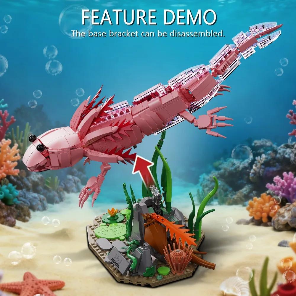 998 Teile Kreatives Wassertier Amphibien Axolotl Modell Bausteine Salamander Konstruktionssteine Spielzeug Geschenk für Kinder Erwachsene