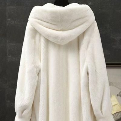 Neuer Nerzimitat-Pelzmantel für Damen, langer Mantel für Herbst und Winter, mit Kapuze, warm