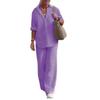 Completo due pezzi da donna per l'estate Taglie forti Cotone Lino Camicia monopetto Pantaloni Casual Top Ampio Gamba Pantaloni larghi Completi comodi