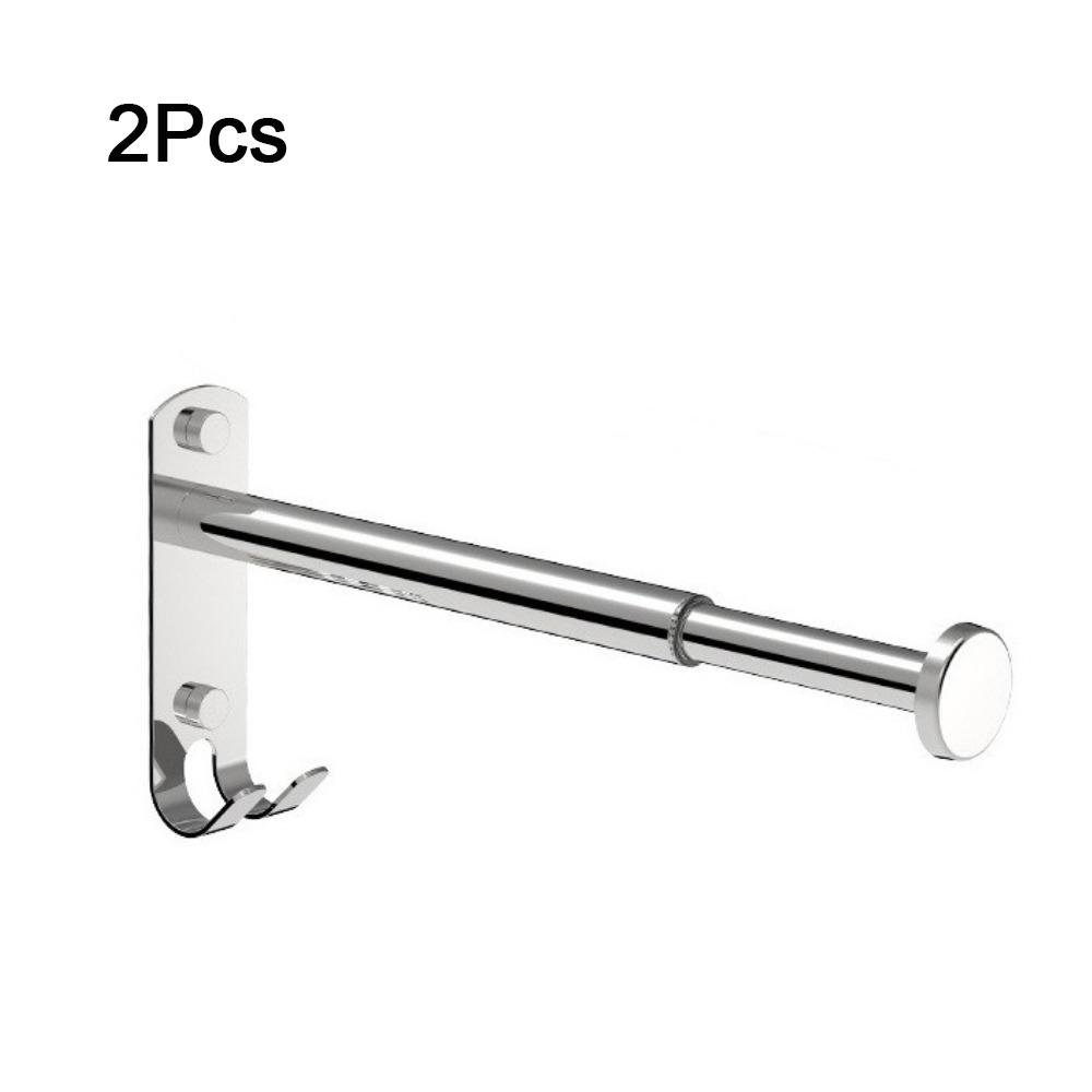 2Pcs Stainless Steel Clothes Drying Hanger Wall-mounted Scalable Storage Racks Bathroom