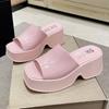 Platform slippers women's summer wear new muffin casual high heel one-word slippers square head fashion sandals women's shoes