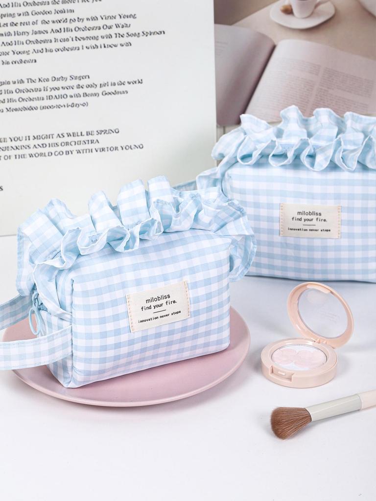 Original Large-Capacity Women's Plaid Pleated Handbag & Makeup Bag