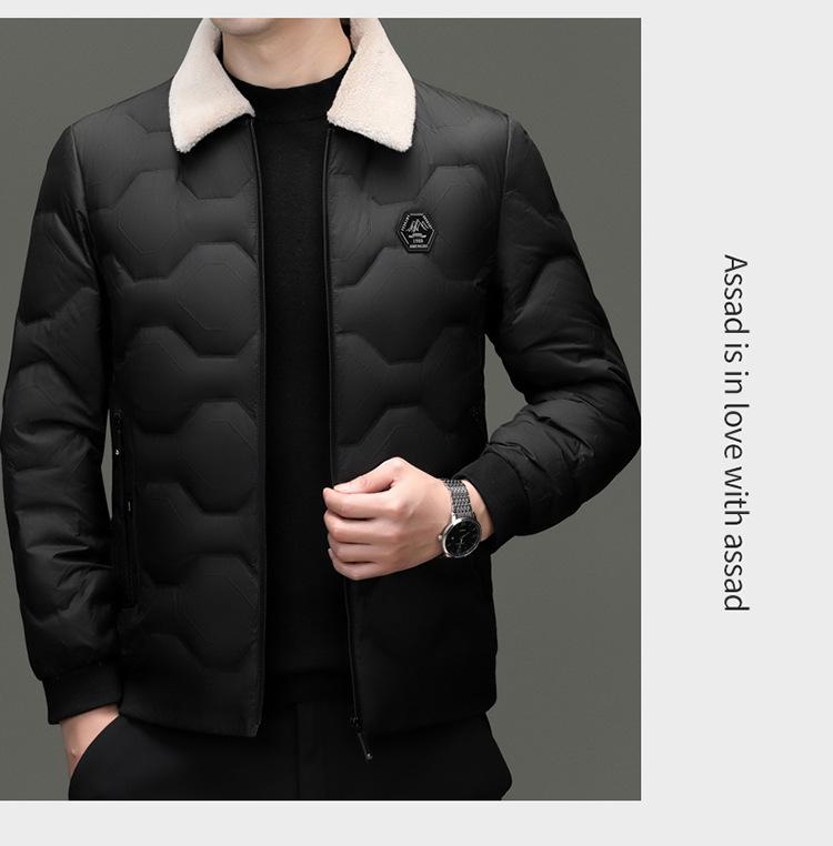 Men's Wool Collar Lightweight Down Jacket - Fashionable, Warm, Short Lapel Winter Coat for Middle-Aged