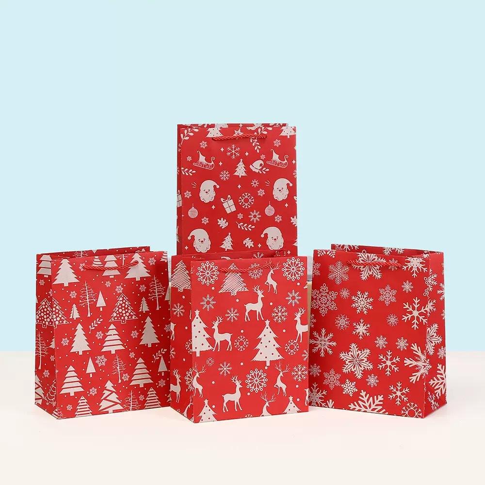 StoBag rote Kraft-Weihnachtsgeschenktüten für Süßigkeiten wiederverwendbare Luxus-Designertüten Weihnachtsmann Schneeflocke Baum Party-Leckerbissen