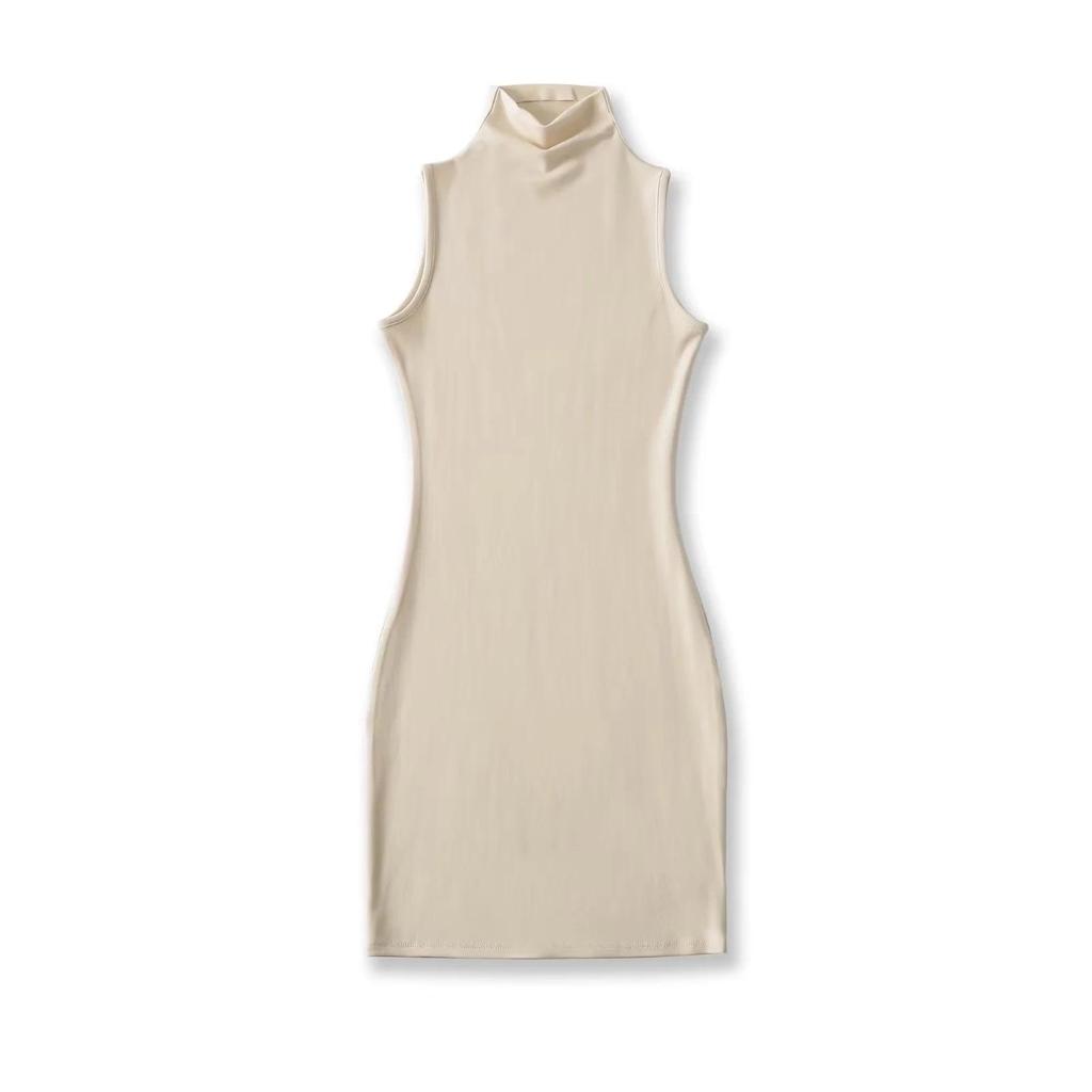 2025 Women's European & American Style High Neck Sleeveless Tank Dress - Sexy, Hip-Hugging Fit