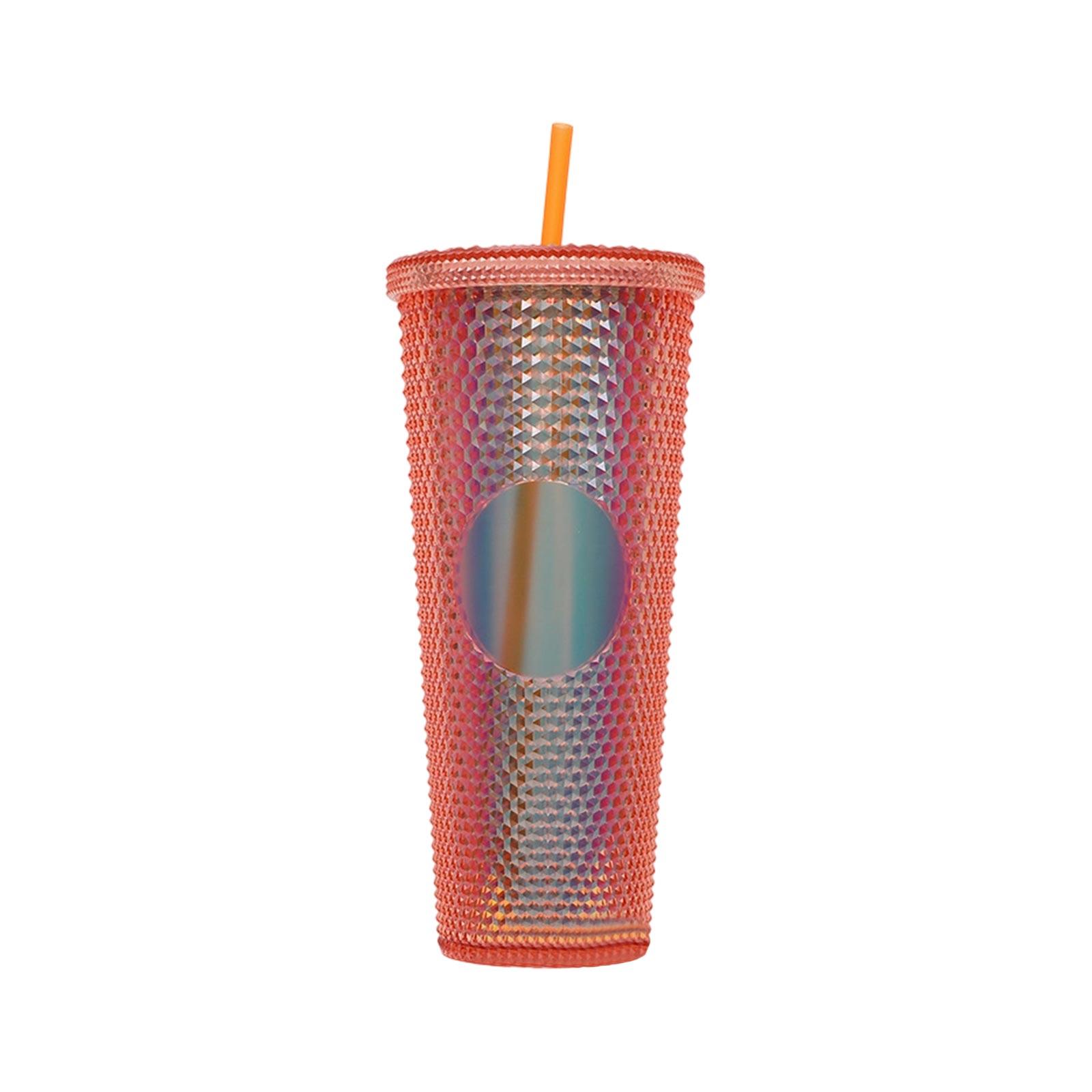 Portable Textured Tumbler Cup with Straw Double Wall Insulated Reusable Drinkware for Outdoor Travel and Everyday Use One Size