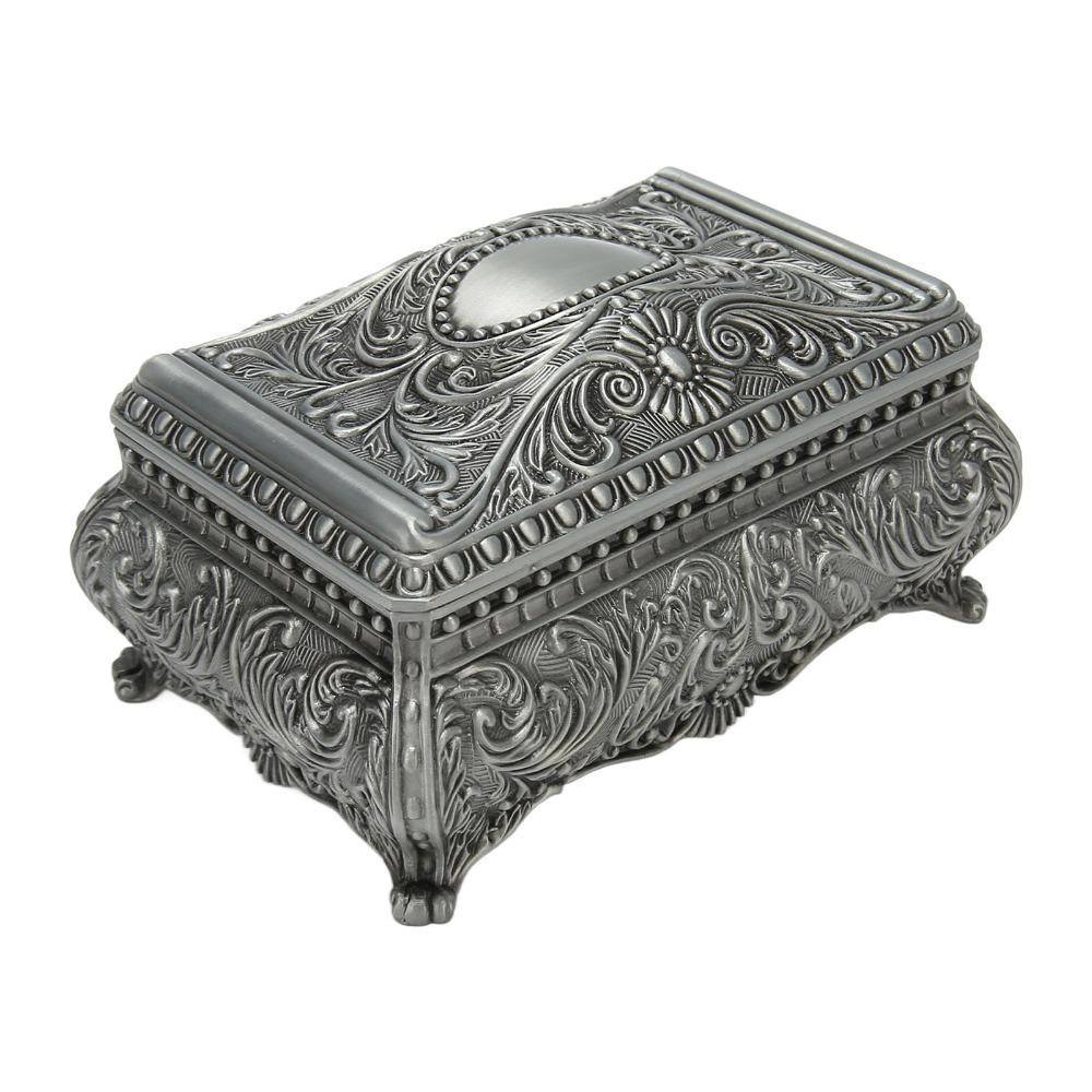 Antique Vintage Jewelry Box Silver Musical Jewelry Box Jewelry Boxes Metal Trinket Box  For Women