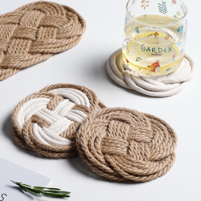 Te-matväv Linne Ins Pastoralt Hem Bordsunderlägg Restaurang Design Te-redskap Värmeisolering Grundläggande Handgjord Dekoration Kaffe Mjuk