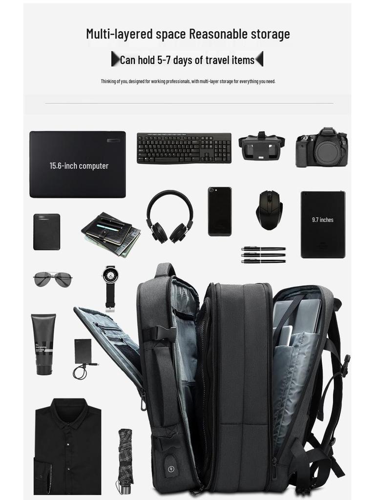 Men's Expandable Oxford Cloth Laptop Backpack - Large Capacity & Multifunctional for Business Travel