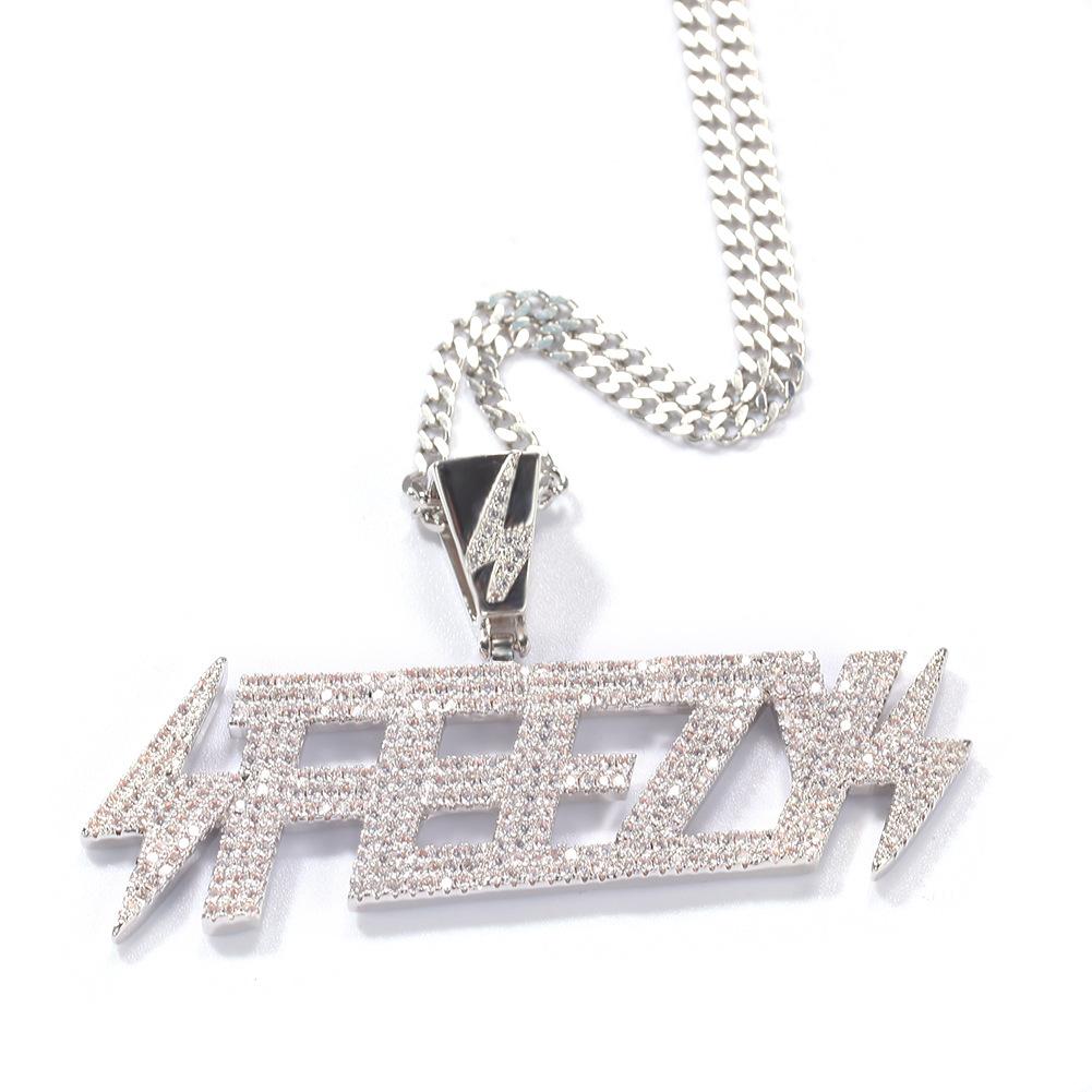 Zircon Copper Necklace Simple Hip Hop Lightning FEEZY Letter Pendant Necklace Accessories