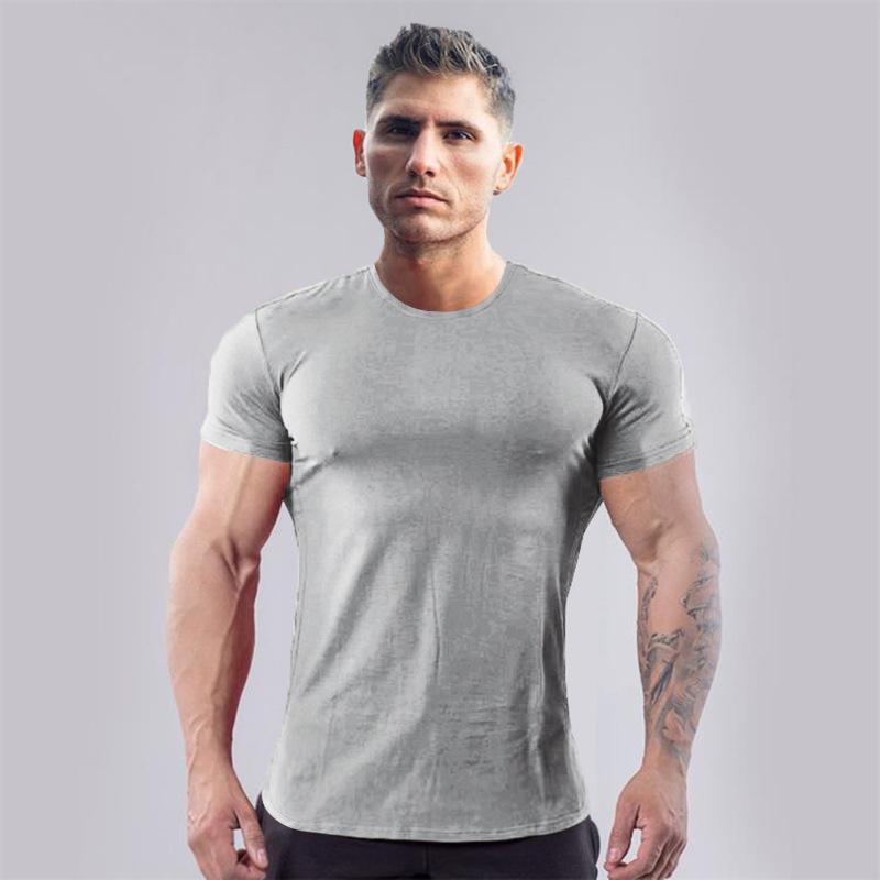 Men's Slim Fit Cotton Crew Neck Sports T-Shirt - Breathable, Stretch, Short Sleeve, Summer Gym Wear