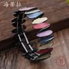Color Painted Oil Geometric Leaf Elastic Bracelet Ladies Personality Gun Black Geometric Petal Bracelet