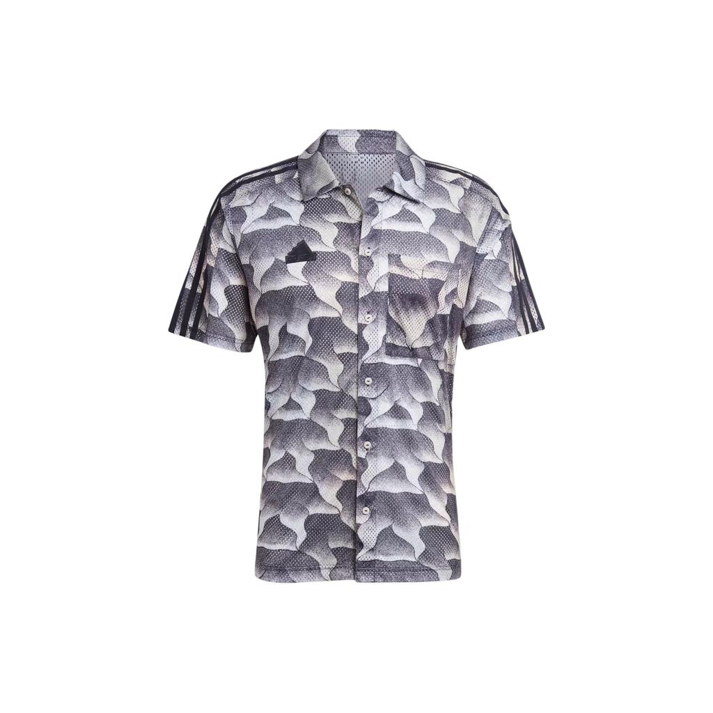 Adidas Tiro Allover Print Mesh Resort Shirt With Breathable Collar Men Tops Grey IS1532