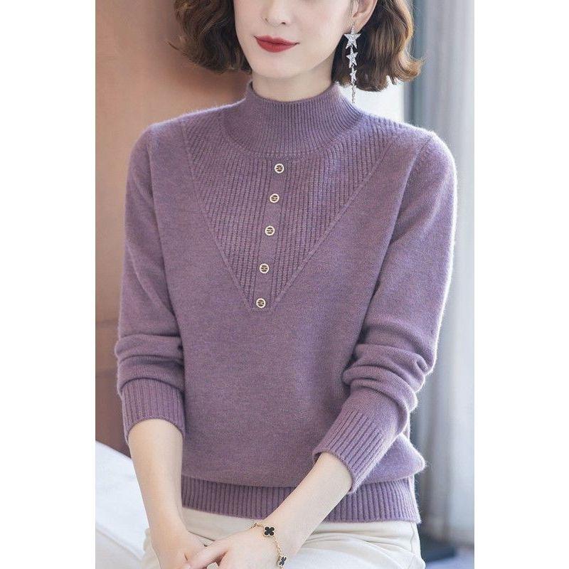 Autumn and winter women's new warm half-high collar base shirt, mother's wear, knitted thick sweater