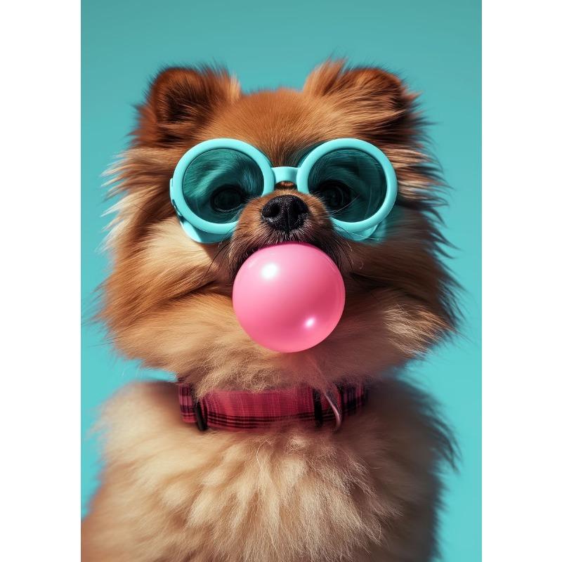 Fun And Funny Cute Dog Wearing Glasses And Blowing Bubblesr Art Poster Canvas Prints Mural Living Room Bedroom Home Decoration